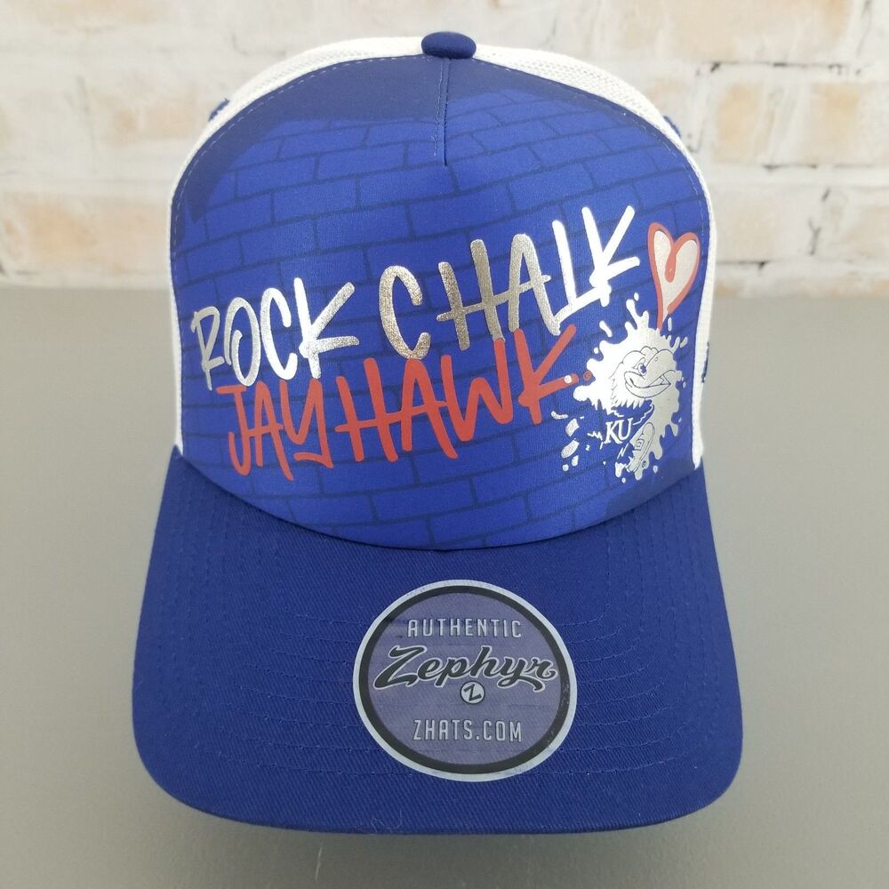 NWT Zephyr University of Kansas Rock Chalk Jawhawk Snapback Trucker Hat Foam